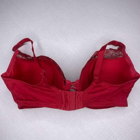 Vassarette Daisy Lace Overlay Bra Lined Underwire 38DD Red Sexy Lingerie Padded - Picture 2 of 6